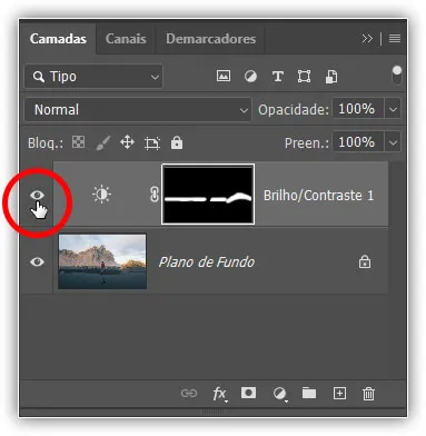O ícone do globo ocular alterna a visibilidade da camada.