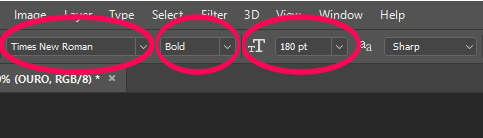 Escolhendo uma fonte e configurando o tamanho para 180 pt.