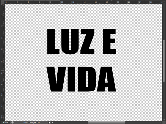 A área ao redor do texto na camada é transparente. Efeito de texto com explosão de luz