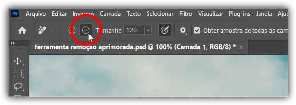 Clicando no ícone Subtrair da área escovada.