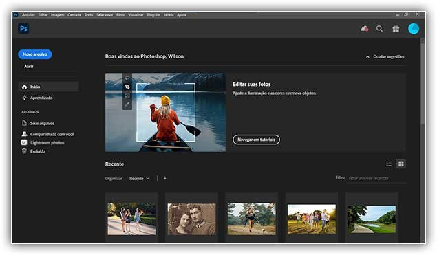 Aprenda a navegar-Tela inicial do Photoshop