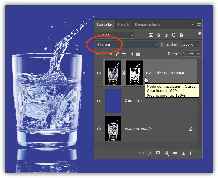 Altere o modo de mesclagem da camada cópia para Clarear.