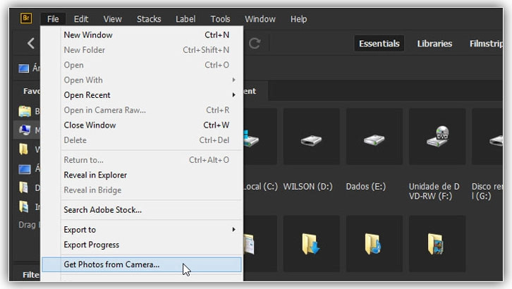 Como baixar fotos da sua câmera com o Adobe Bridge