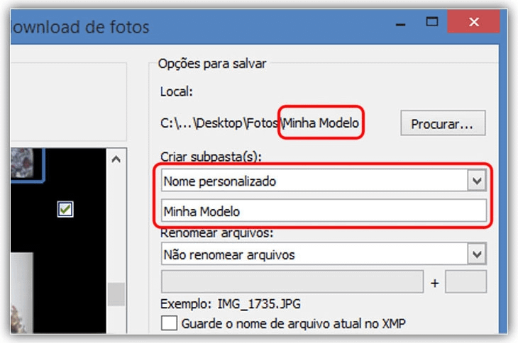 Escolhendo um nome personalizado para a subpasta.
