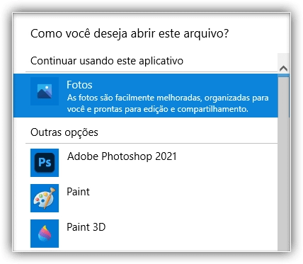 O Fotos é definido como o aplicativo padrão para abrir arquivos JPEG.