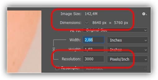 Aumentar a resolução não alterou o tamanho do arquivo ou as dimensões em pixels.