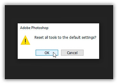 Clicar em OK para restaurar a ferramenta padrão e as configurações da barra de ferramentas.