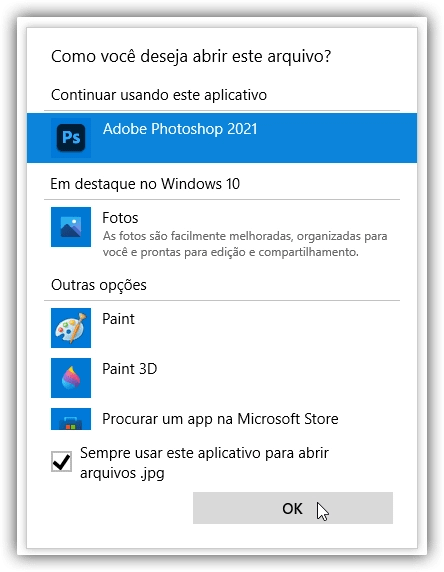 Escolhendo o Photoshop na lista.