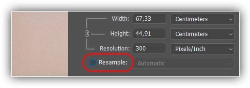 Desativando Resample para redimensionar a imagem.
