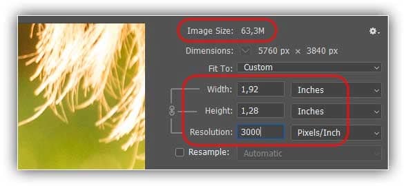 Aumentar a resolução de impressão também não afeta o tamanho do arquivo.