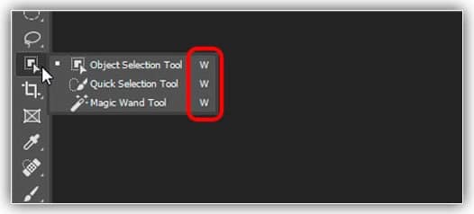 Algumas ferramentas, como as ferramentas de laço, compartilham o mesmo atalho de teclado.