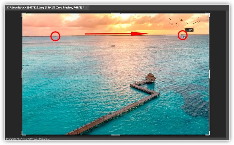 Arrastando pela linha do horizonte com a Ferramenta Endireitar.