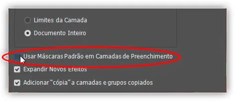 Desmarque "Usar máscaras padrão em camadas de preenchimento".