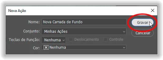 Camada de plano de fundo com ação no Photoshop