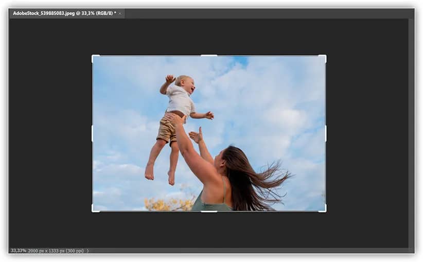 A borda de corte e as alças cercam a foto.