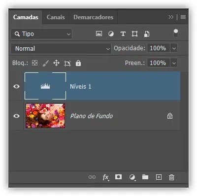 Adicionando outra camada de ajuste de Níveis, desta vez sem a máscara padrão.