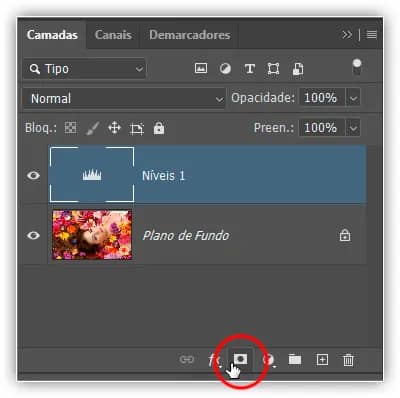 Adicionando uma máscara de camada manualmente à camada de ajuste de Níveis.