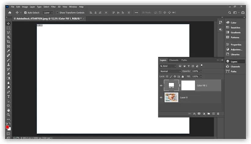 O documento agora está preenchido com branco.