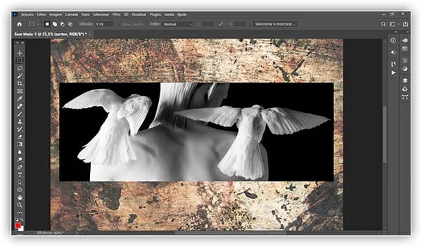 A seleção foi excluída depois de converter o objeto inteligente em uma camada de pixel.