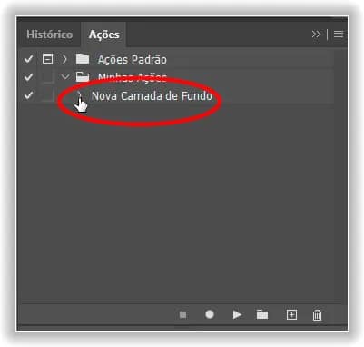 O painel Ações após fechar a ação.