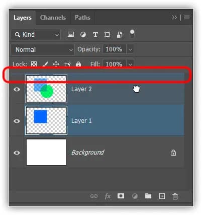 Arrastando a Camada 1 acima da Camada 2.