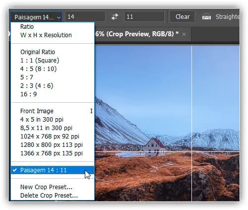 A nova predefinição de corte personalizada.