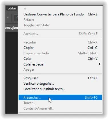 Indo para Editar > Preencher.