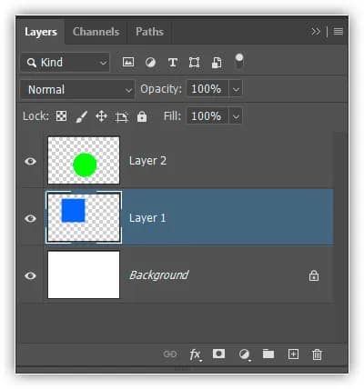 A camada da forma quadrada está de volta abaixo da camada da forma redonda.