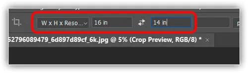 Inserindo um tamanho específico para largura e altura, em polegadas.