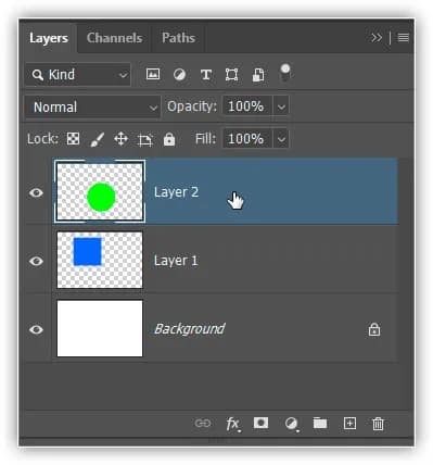 Clicando na Camada 2 para selecioná-la.