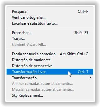 Indo em Editar > Transformação Livre.