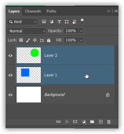 Selecionando ambas as camadas de forma de uma só vez.