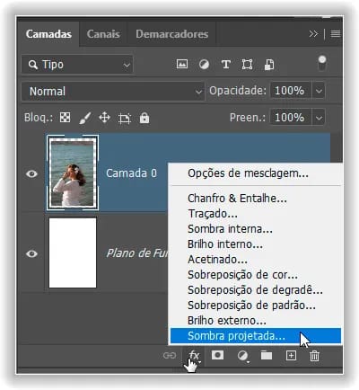 Selecionando um estilo de camada Sombra projetada.