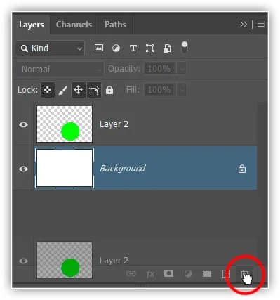 Arrastando a Camada 2 para a lixeira.