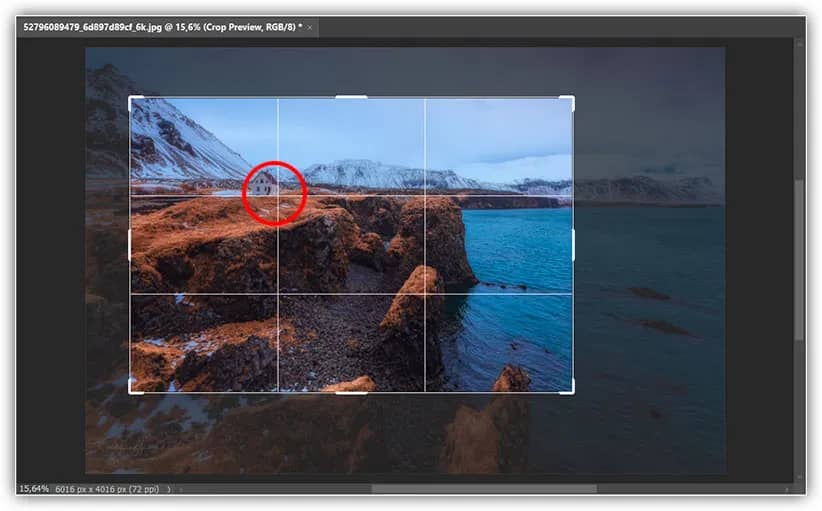 Compondo o corte usando a grade da Regra dos Terços.