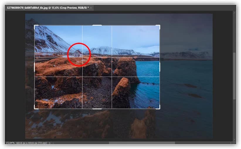 Compondo o recorte usando a sobreposição da Proporção Áurea.