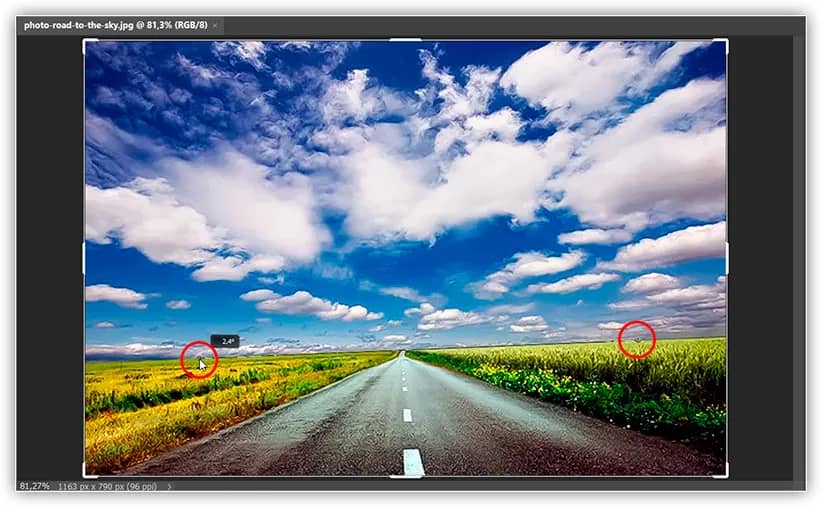 Arrastando uma linha no horizonte com a ferramenta Endireitar.