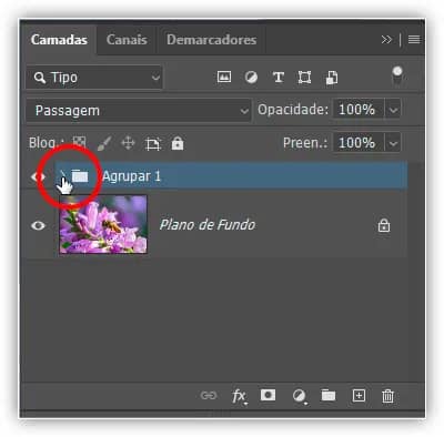 As duas camadas selecionadas agora estão ocultas dentro do grupo. Clique no triângulo para abri-lo.