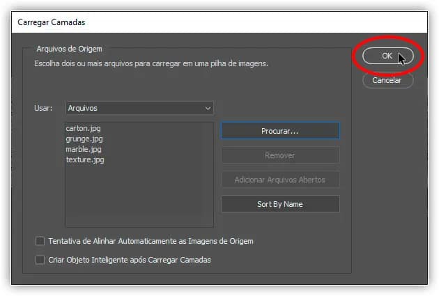 Abrir várias imagens como camadas no Photoshop