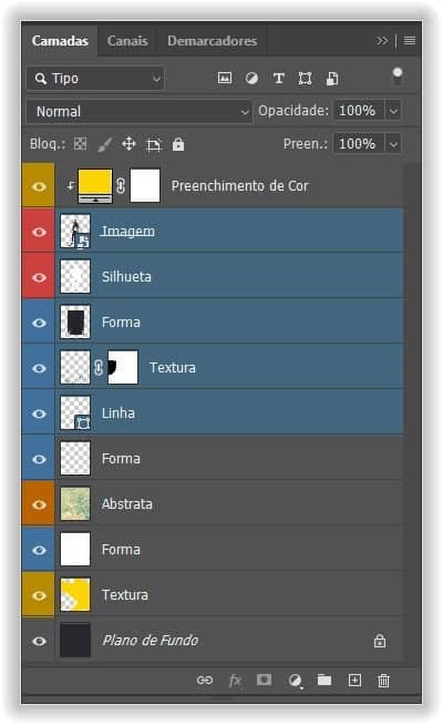 Seleção de camadas contíguas.