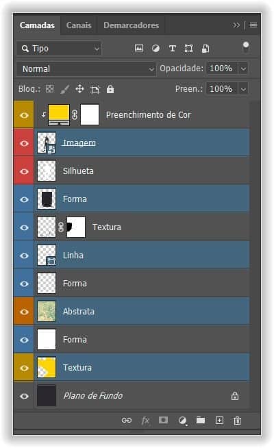 Seleção de camadas não contíguas.