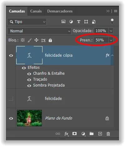 Reduzindo o preenchimento para 50%.