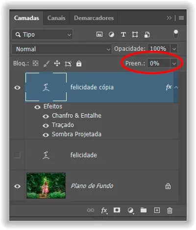 Reduzindo o preenchimento para 0%.