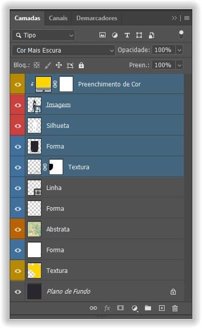 Selecionando as camadas para colocar dentro do grupo.