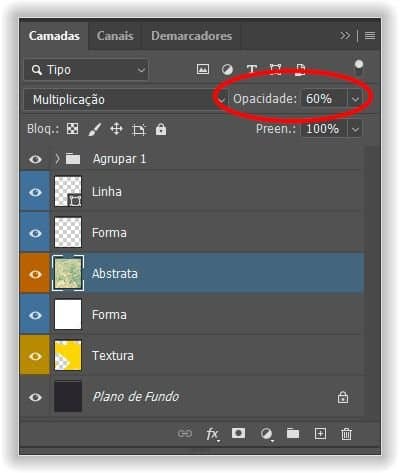 Selecione uma camada no painel Camadas e digite um número para alterar o valor de Opacidade.
