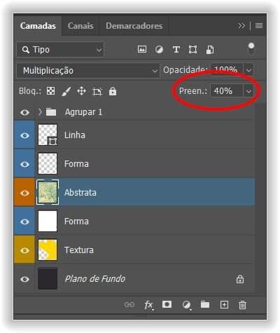 Segure Shift e digite um número para alterar o valor de Preenchimento.