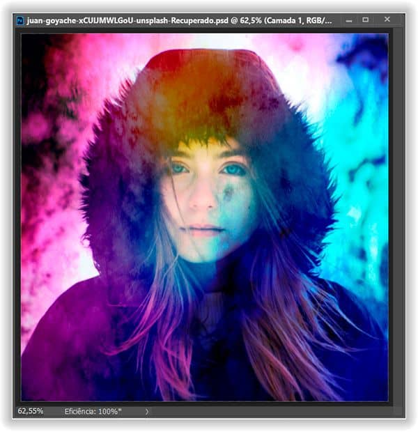 O mesmo modo de mesclagem Linear Light, mas com uma opacidade menor.