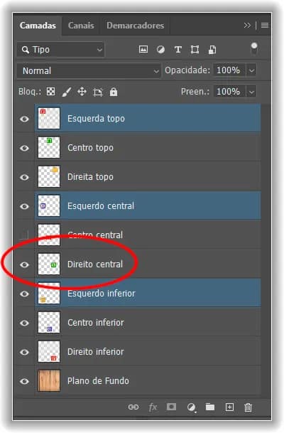 Ativando a camada do meio direito.