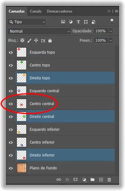 Ativando a camada Centro central.