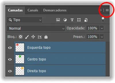 Clicando no ícone do menu no canto superior direito do painel Camadas.